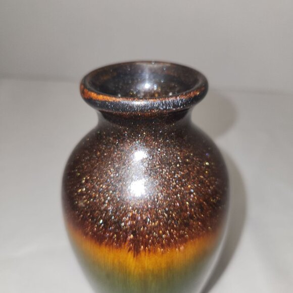 Handcrafted Gradient Green & Brown Ceramic Vase 4" H - Picture 3 of 8